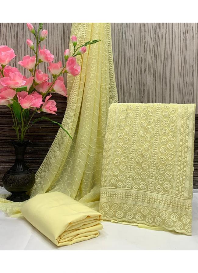 Georgette Lemon Yellow Festival Wear Chikankari Work Dress Material